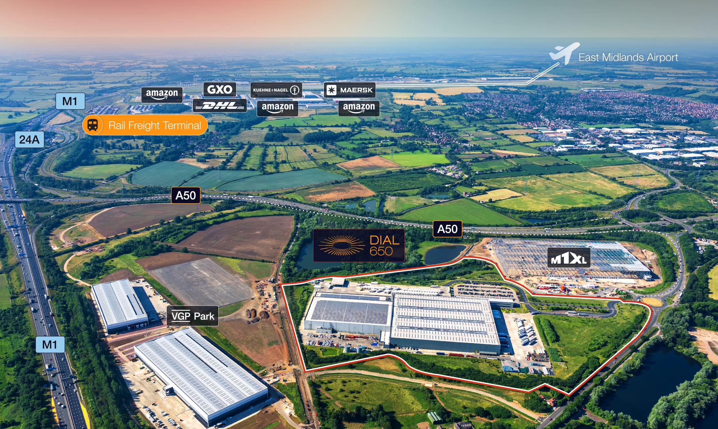 DIAL 650 site boundary with surrounding logistics occupiers and transport links